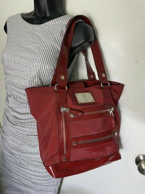 Tignanello Shoulder Bag Red Nylon Fabric Tote