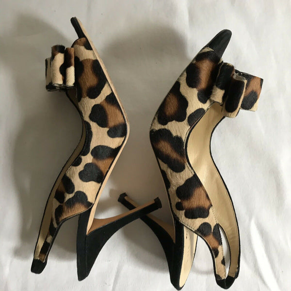 KATE SPADE calf Hair Animal Leopard Print Peeptoe Slingback Platform heels 7.5