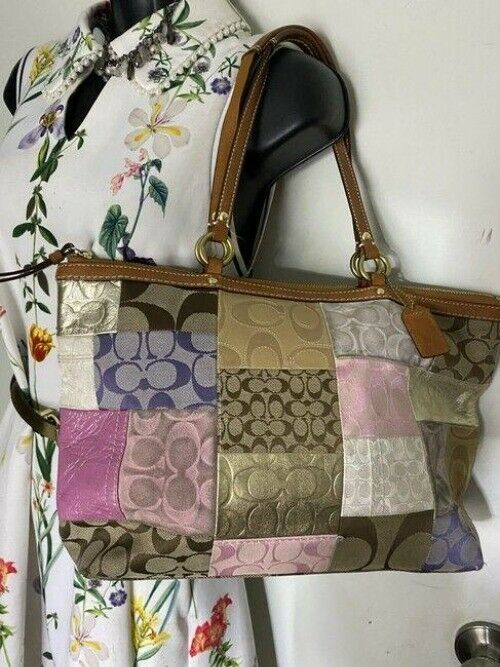 coach bag medium large patch work multicolor tote