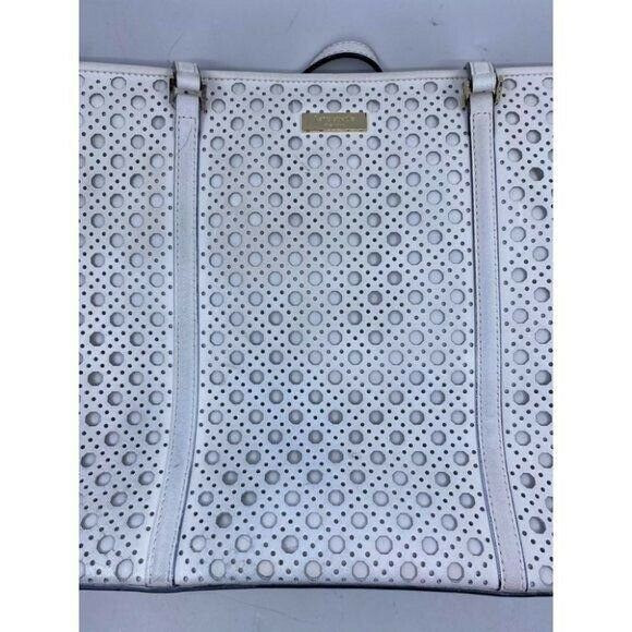 KATE SPADE XL White Leather Laser Cut Tote Bag