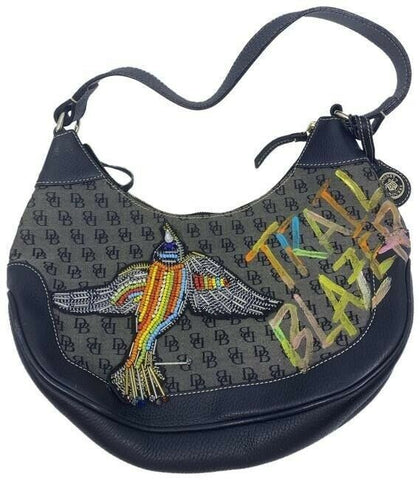 Dooney and Bourke w hand customized by me w applique black gray hobo bag
