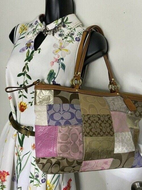 coach bag medium large patch work multicolor tote