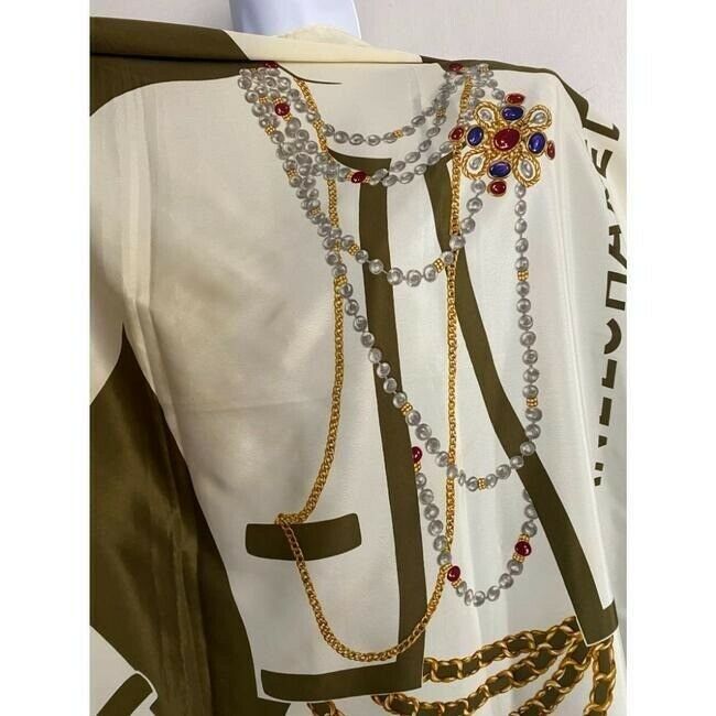 CHANEL Vintage Silk Ivory Scarf W/ iconic Chanel Lady design