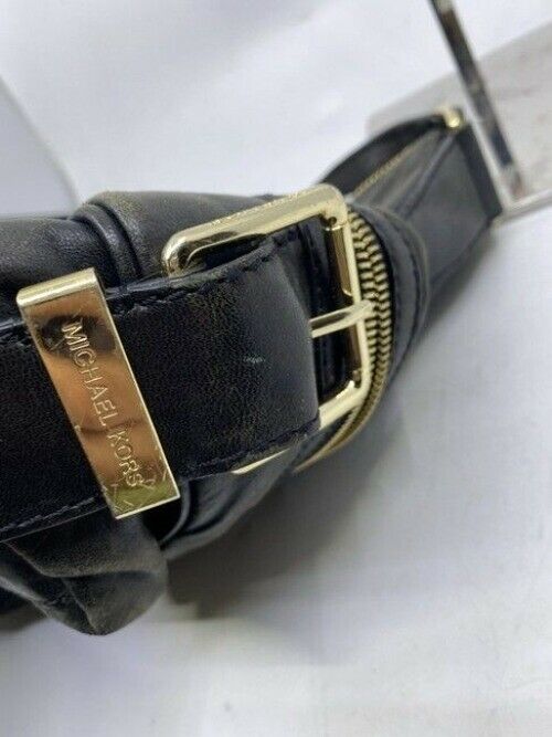 Michael Kors Side Zippers Blkack Leather Shoulder Bag