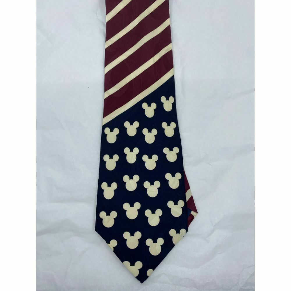 MICKEY MOUSE Disney Neck Tie Cream Blue Hand Made 100% Silk