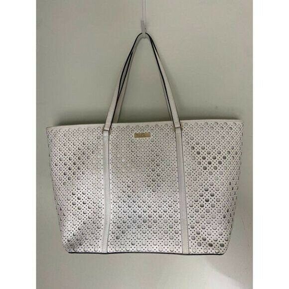 KATE SPADE XL White Leather Laser Cut Tote Bag