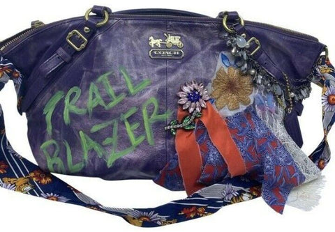 Coach w handbag customized by me w applique street art purple tote
