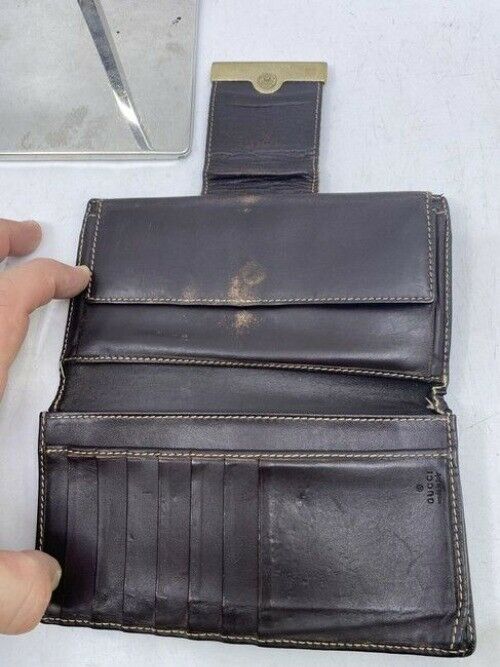 Gucci Brown Long Vintage Gg Web Wallet