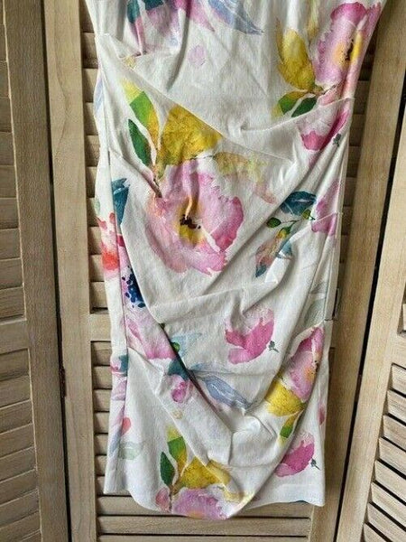 Nicole Miller white pink floral msrp mid length short casual dress