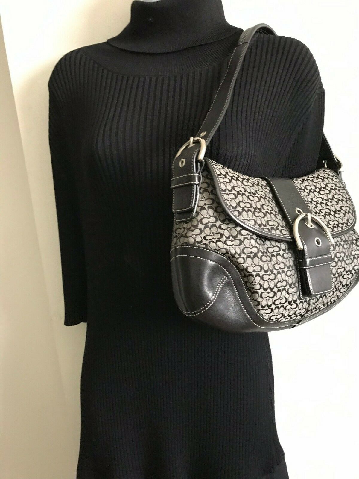 Coach Black Fabric Signature hand bag