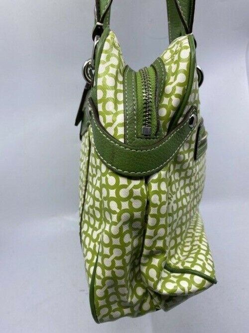 coach medium handbag green white coated canvas tote