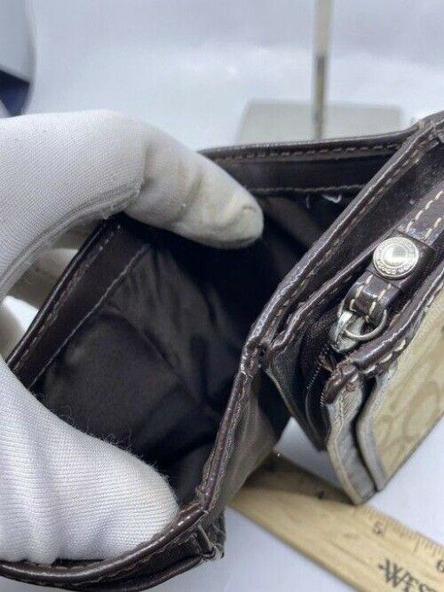 coach brown unique multi compartment cards key wallet