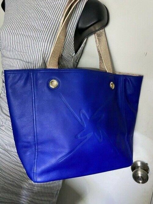 Nicole Miller Shopping Nwot Msrp Blue Leather Tote