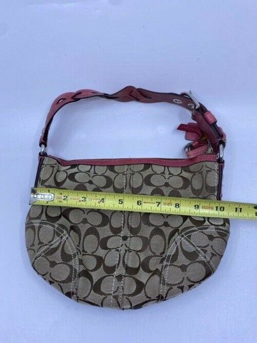 coach mini bag pink tan fabric tote