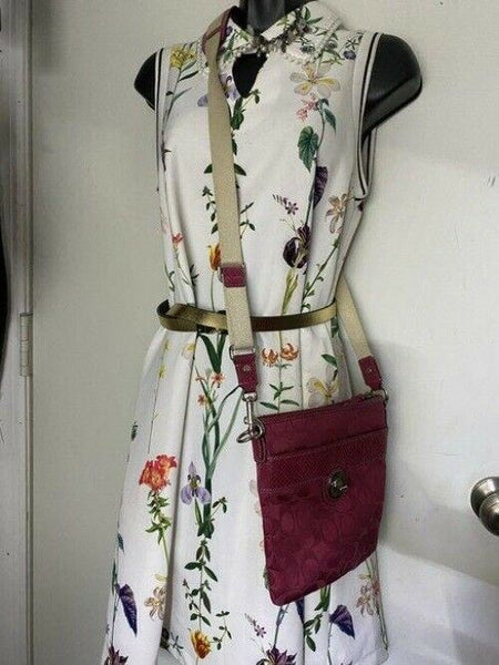 coach small purple beige fabric cross body bag