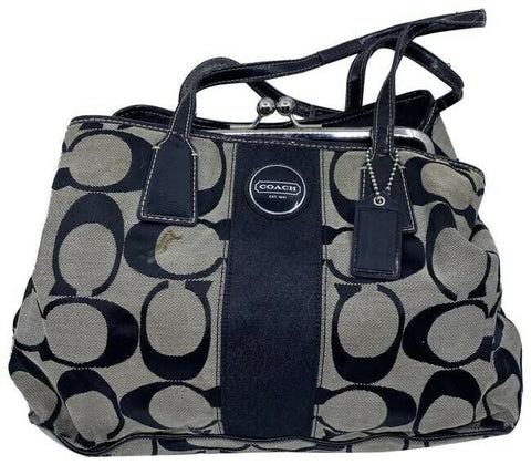 Coach Middle Clasp Black Fabric Shoulder Bag