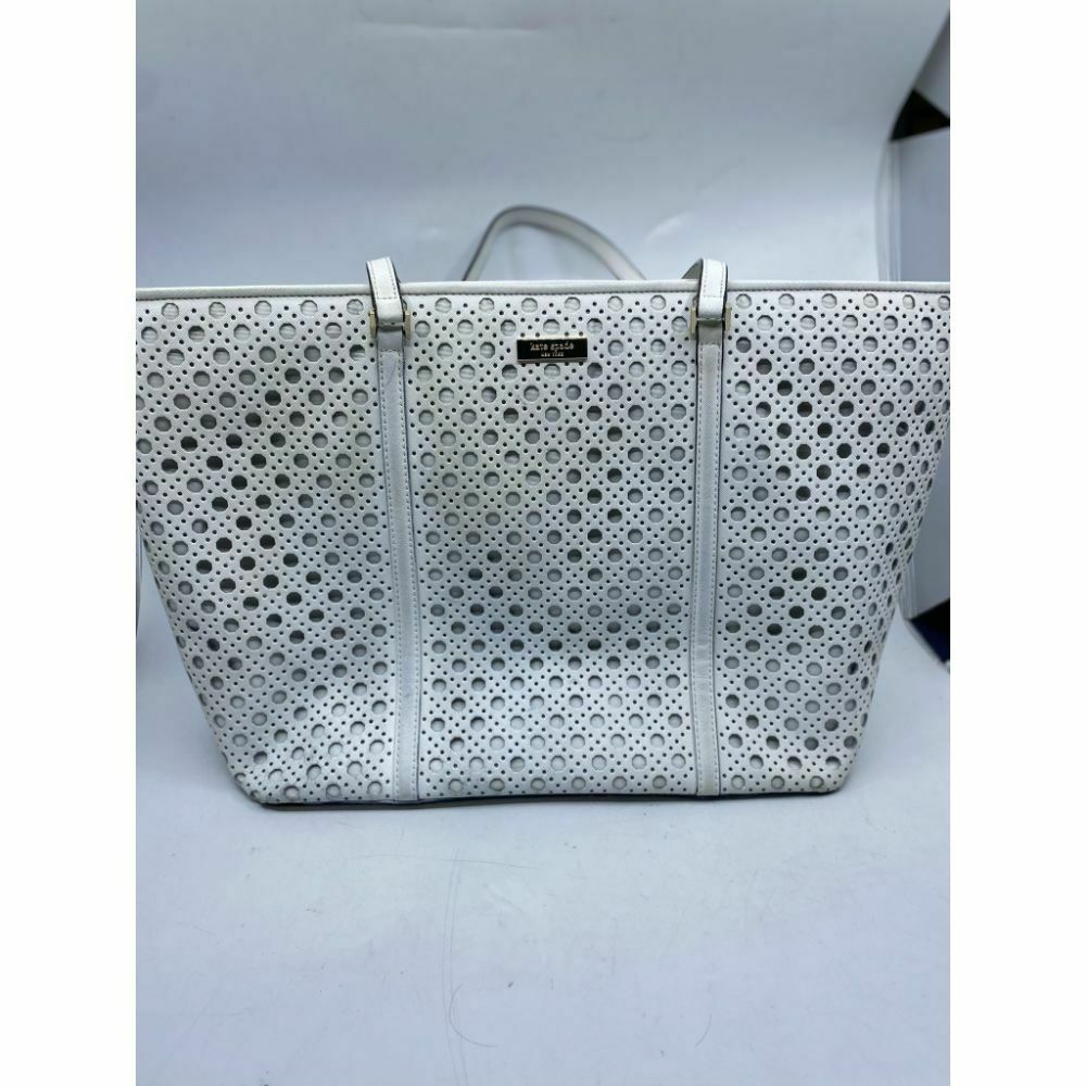 KATE SPADE XL White Leather Laser Cut Tote Bag Very Good Condition