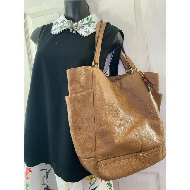 COACH XL Orange Leather Shopping Tote Bag