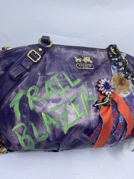 Coach w handbag customized by me w applique street art purple tote