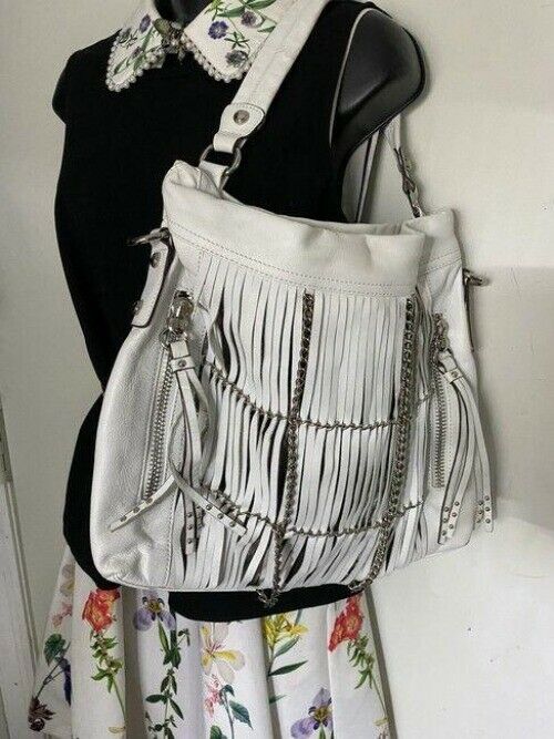 b makowsky zipper front large white leather shoulder bag