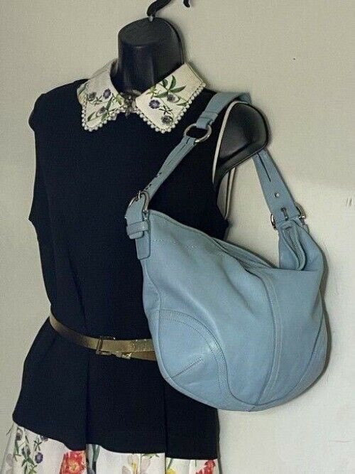 coach large light blue leather shoulder bag
