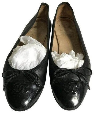 chanel black cap toe flats size eu
