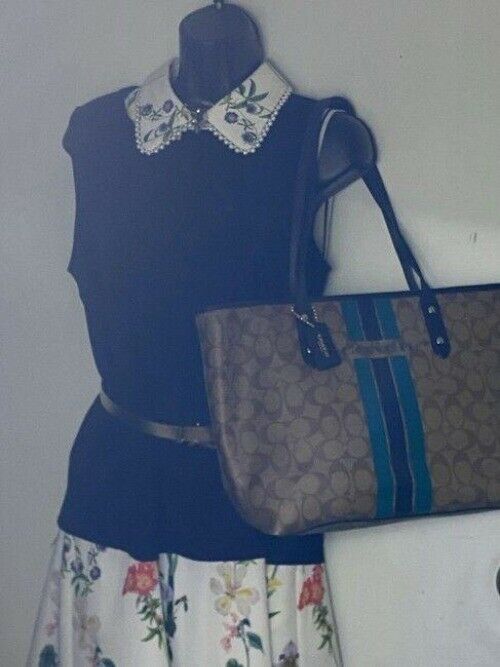 coach shopping beige navy coated canvas tote
