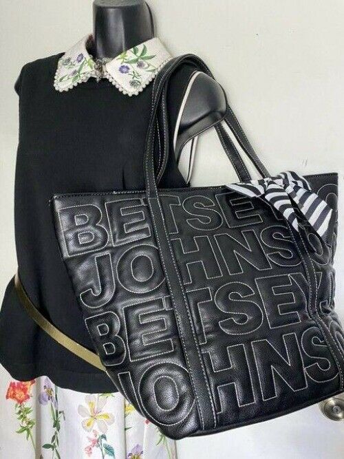 betsey johnson bag black white leather tote