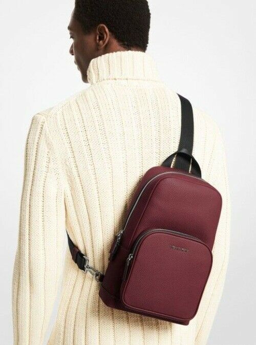 Michael Kors Cooper Ling Pack Merlot Pebbled Leather Backpack
