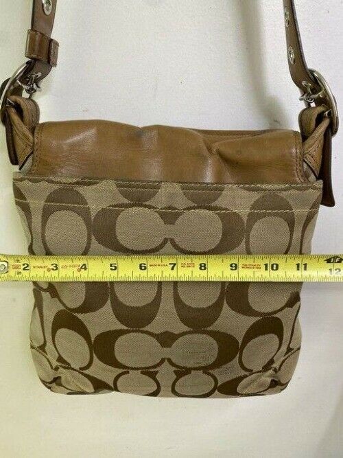 coach beige brown jacquard fabric cross body bag
