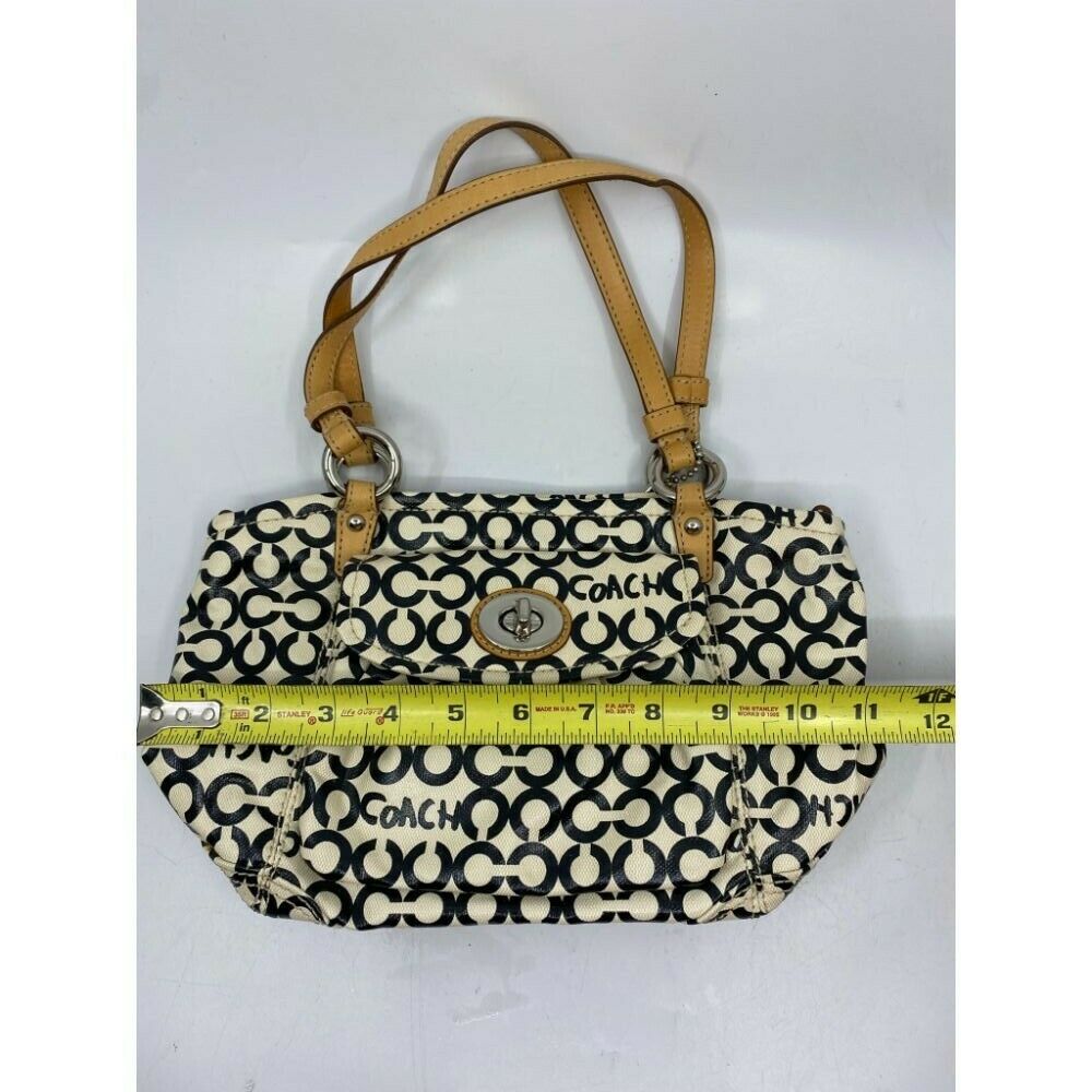 Coach Cream Black Coated Canvas Signature Handbag
