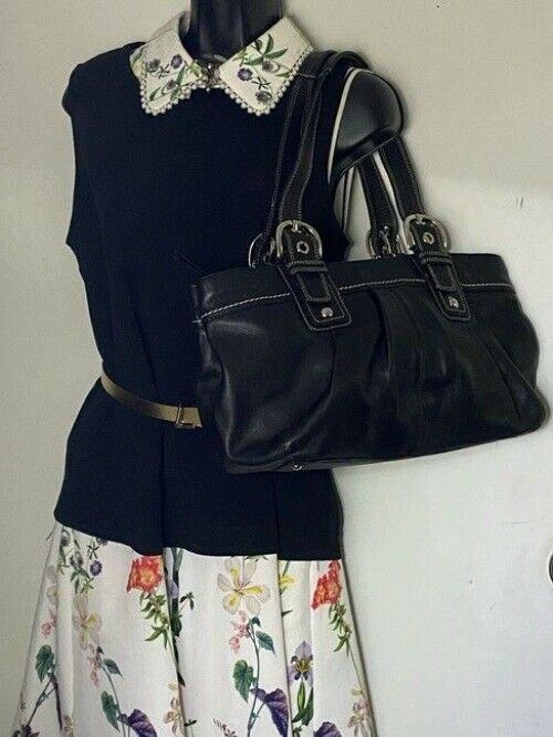 coach large black leather shoulder bag