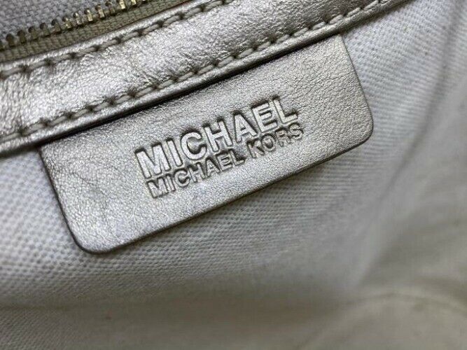 michael kors shopping xl w w leather trim gray beige woven tote