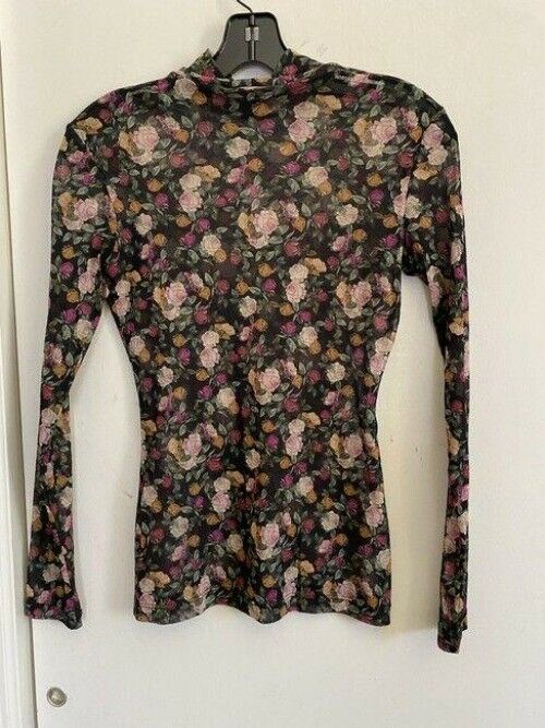 nicole miller black pink green new mesh ls blouse