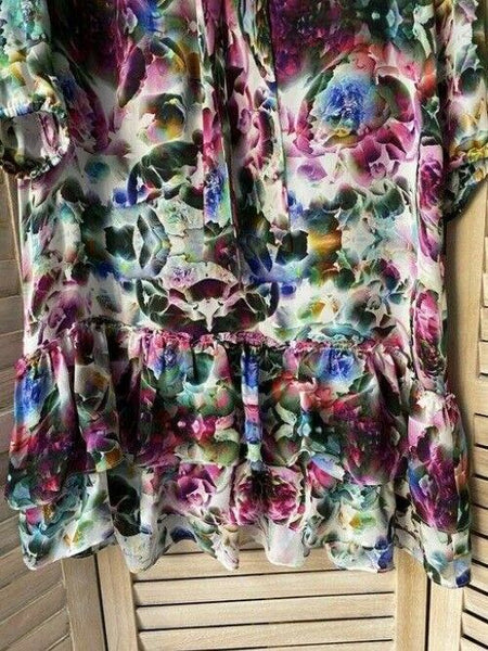 Nicole Miller multi color new tie shift MSRP short formal dress