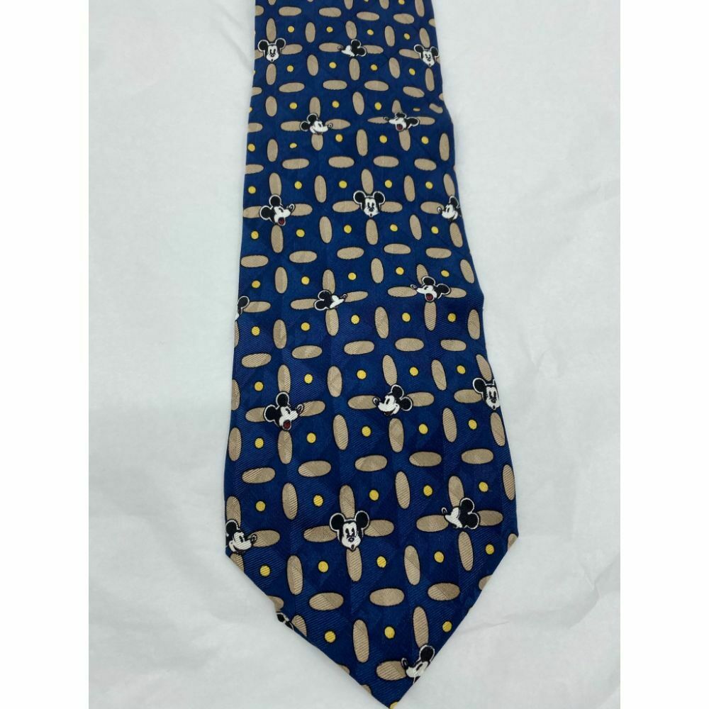 MICKEY MOUSE Disney Neck Tie Blue Tan Hand Made 100% Silk