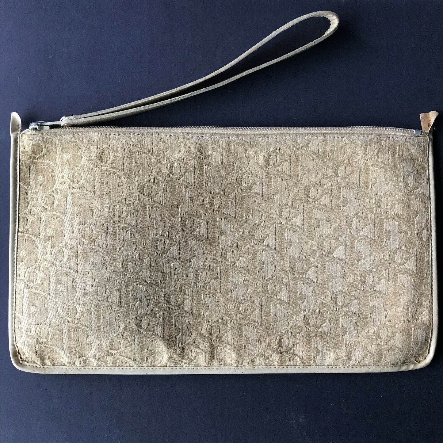CHRISTIAN DIOR Vintage Khaki Jacquard Fabric Pouch