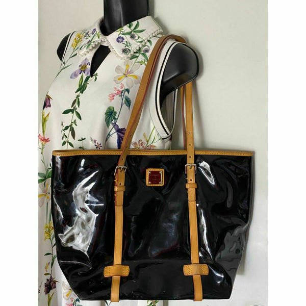 DOONEY & BOURKE Black Tan Patent Leather Tote Bag