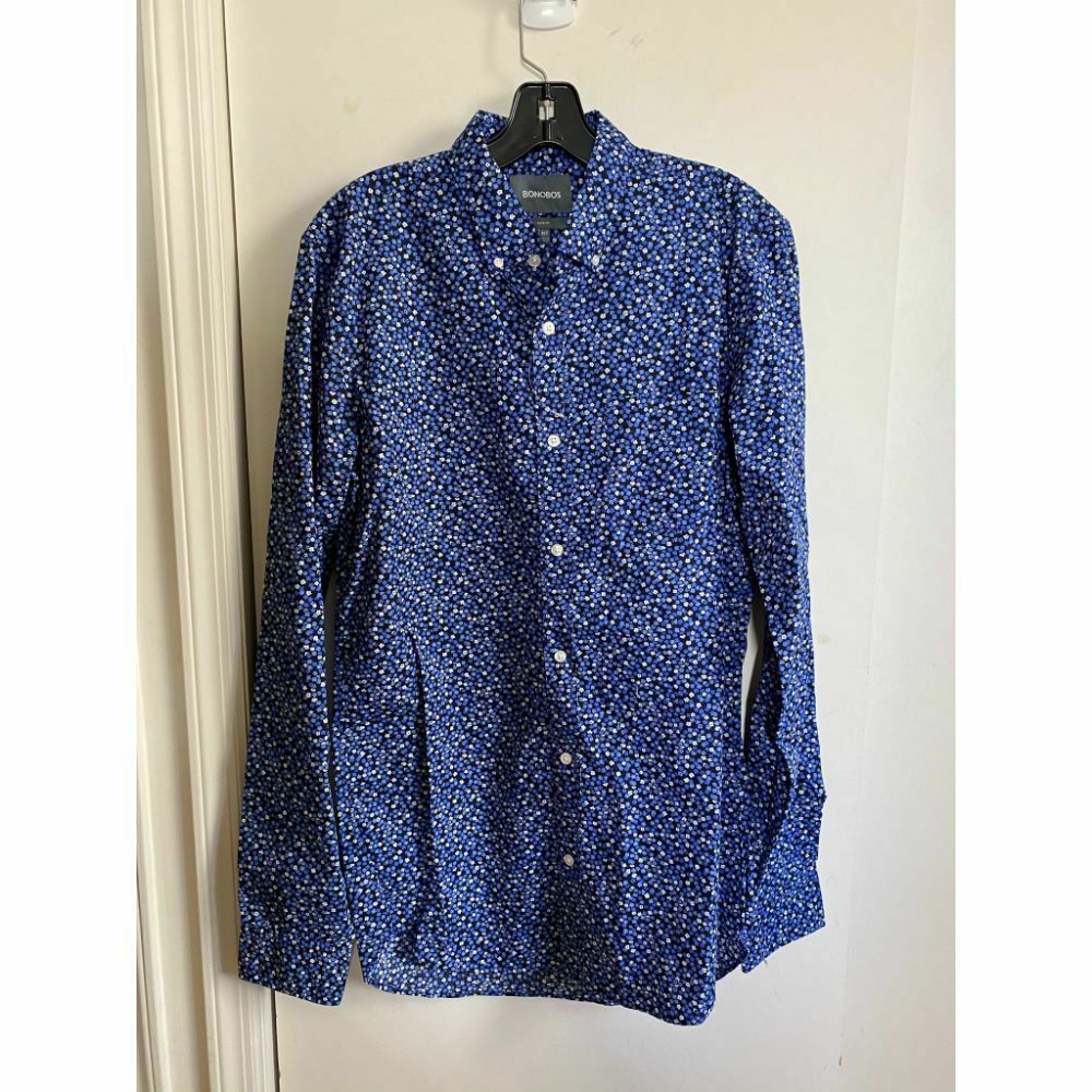 BONOBOS Blue Black White Printed Long Sleeve Button Down Shirt Size M