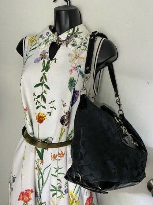 coach medium material black fabric shoulder bag