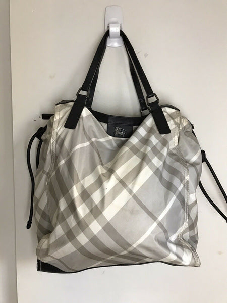 BURBERRY Grey  Plaid nylon tote Bag Classic