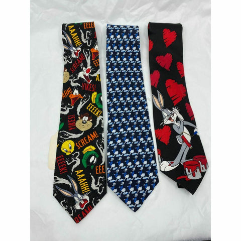 New Lot of 3 Neck tie Disney, Looney Tunes Black Red White Total Msrp 75