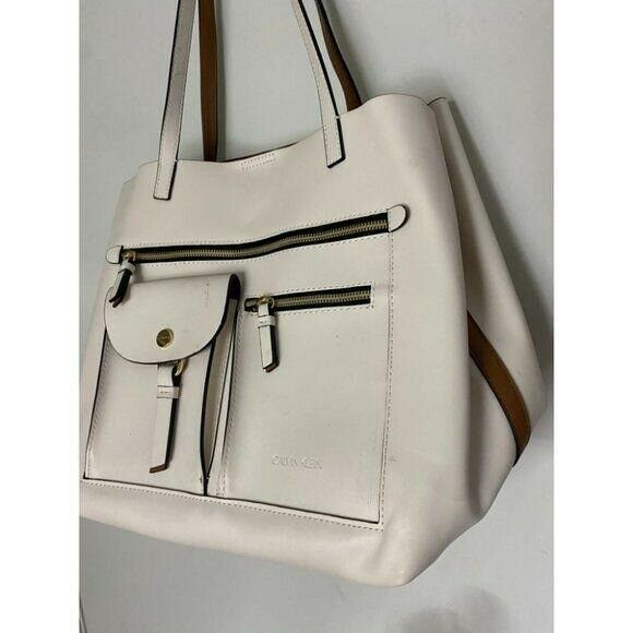 Calvin Klein Cream Leather Shoulder Bag
