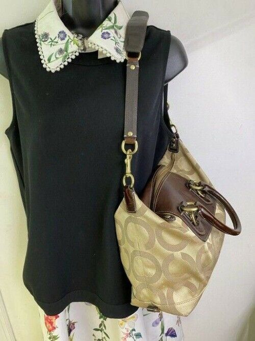 coach bag large brown tan fabric tote