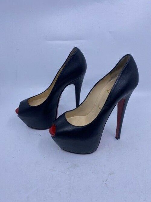 Christian Louboutin Black Lady Peep Leather Heels In Pumps Size Us