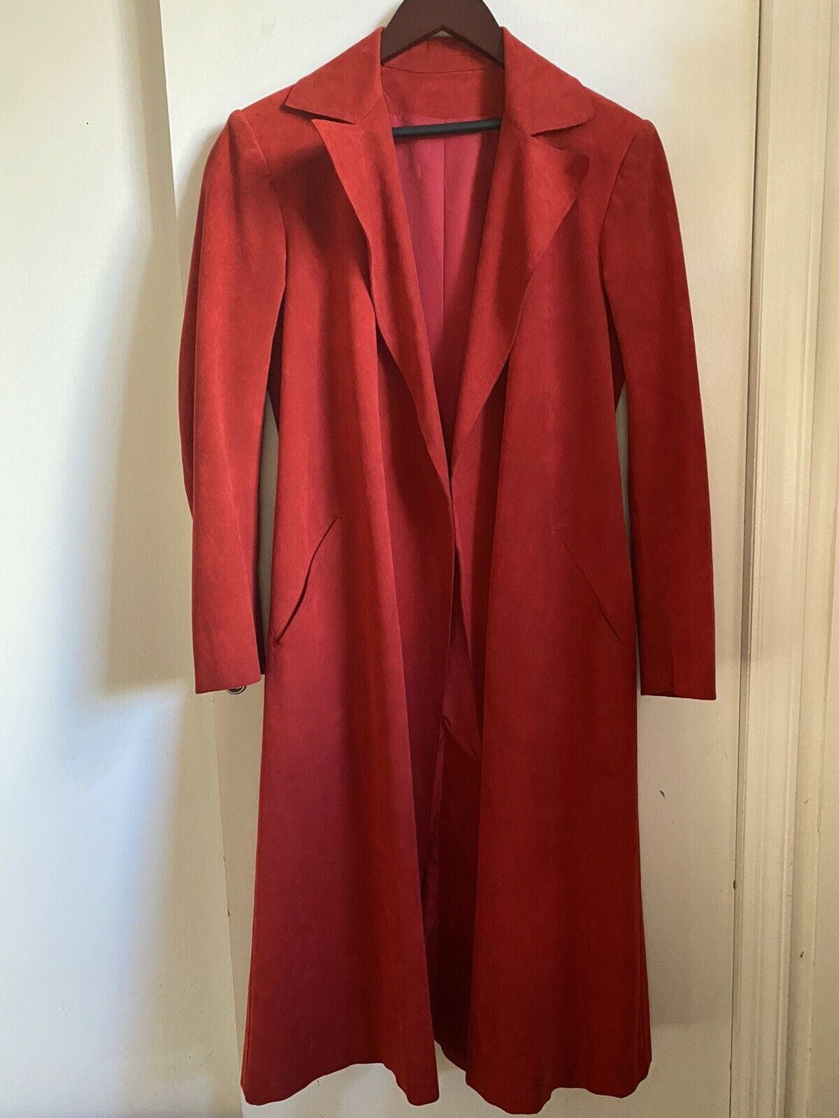 No brand Tailored Suede Red Long Coat Size Small