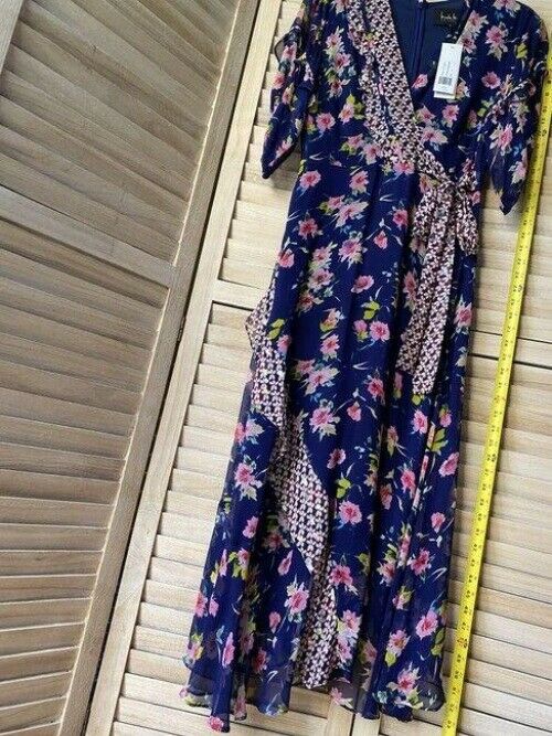 nicole miller blue pink floral msrp long casual maxi dress