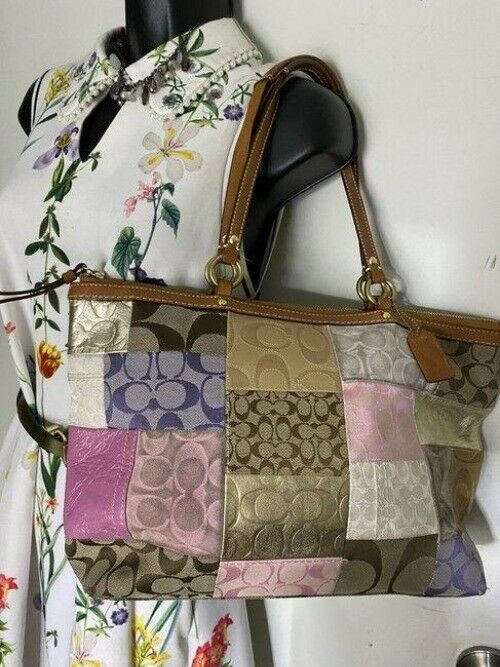coach bag medium large patch work multicolor tote