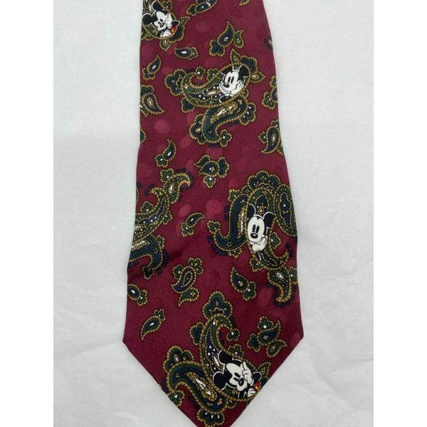 MICKEY MOUSE Disney Neck Tie Red Black Hand Made 100% Silk