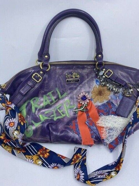 Coach w handbag customized by me w applique street art purple tote
